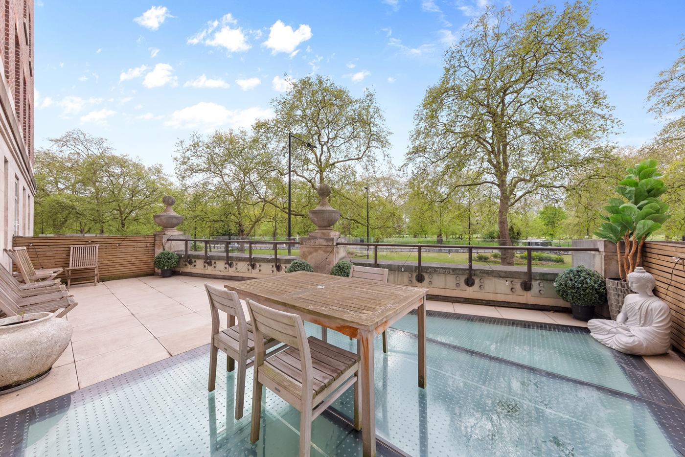 Terrace overlooking mature trees